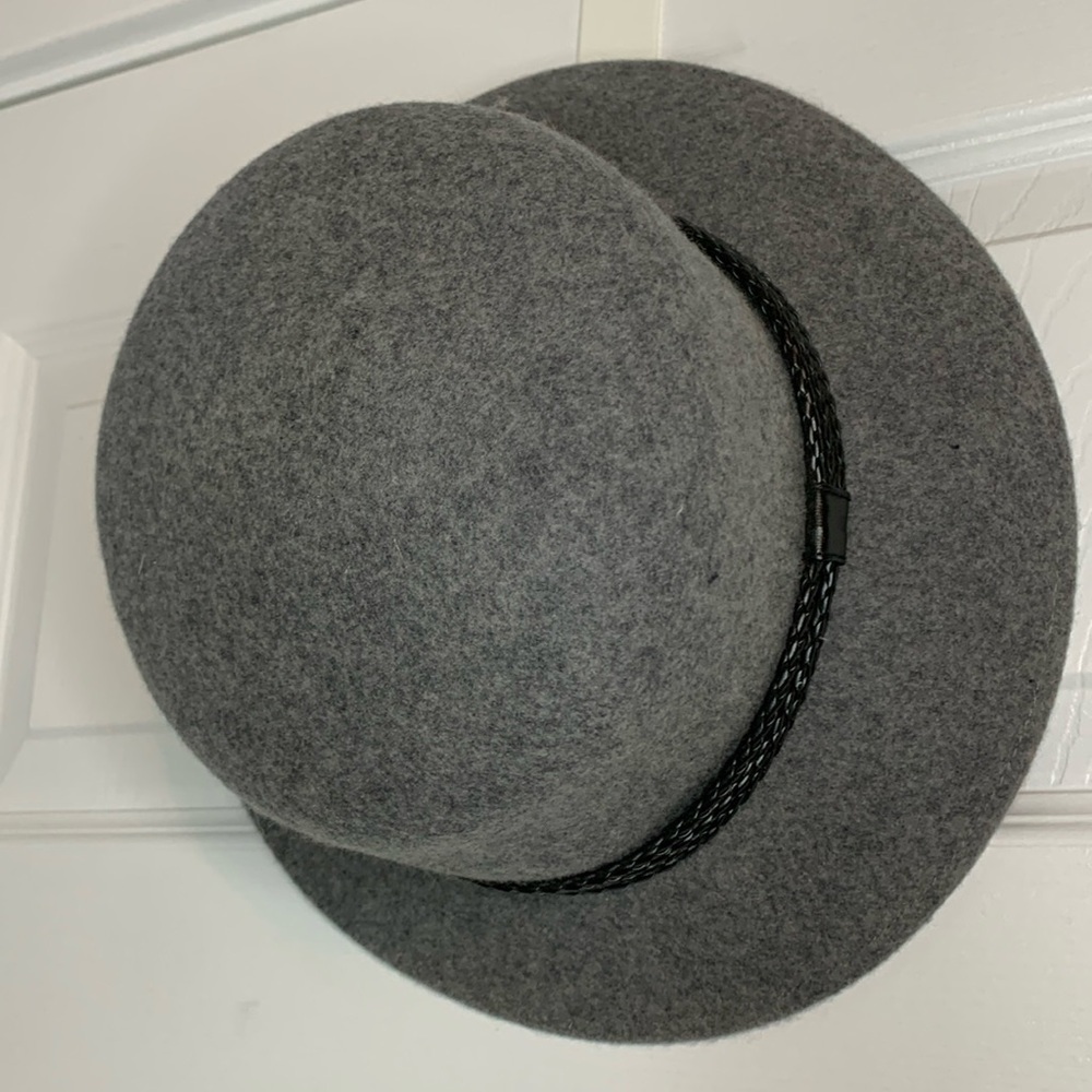 Nine West Wool Felt Bucket Hat Gray Women’s One Size Black Braided Trim